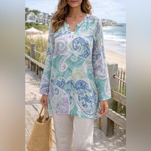 Vintage Y2K Metrostyle Paisley Sheer Tunic Blouse Boho Hippie Lagenlook Festival